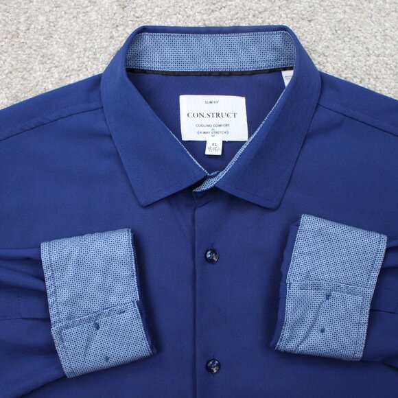 Construct Shirt Mens XL, 17-17 1/2, 34/35 Blue Slim Fit 4 Way Stretch Flip Cuff - Picture 1 of 13